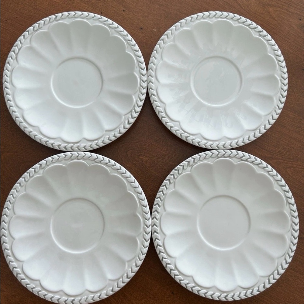 American Atelier Athena White Ironstone Mugs W/Saucers 5166- Set of 4 - Picture 9 of 11